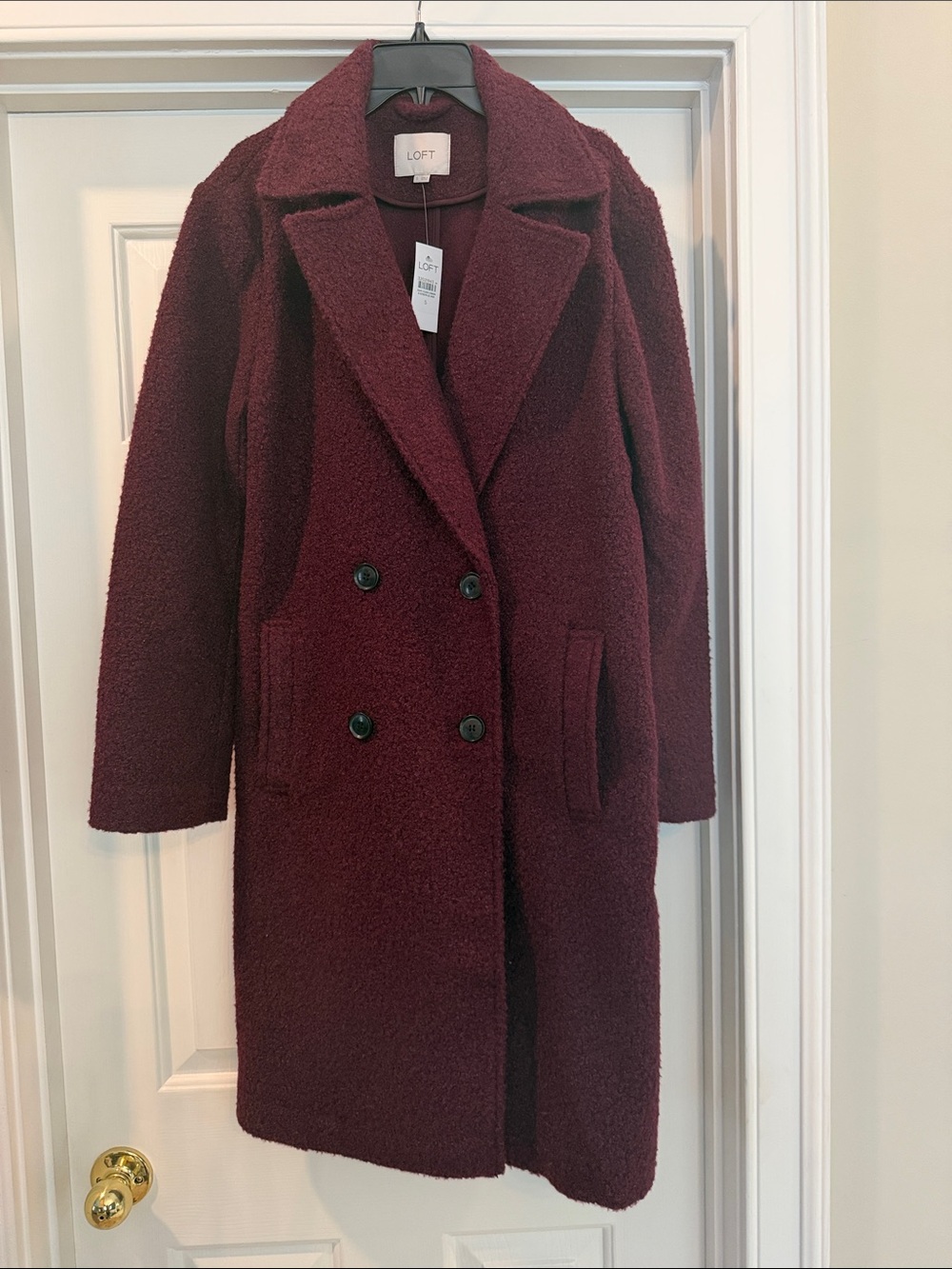 LOFT Burgundy Teddy Double-Breasted Coat